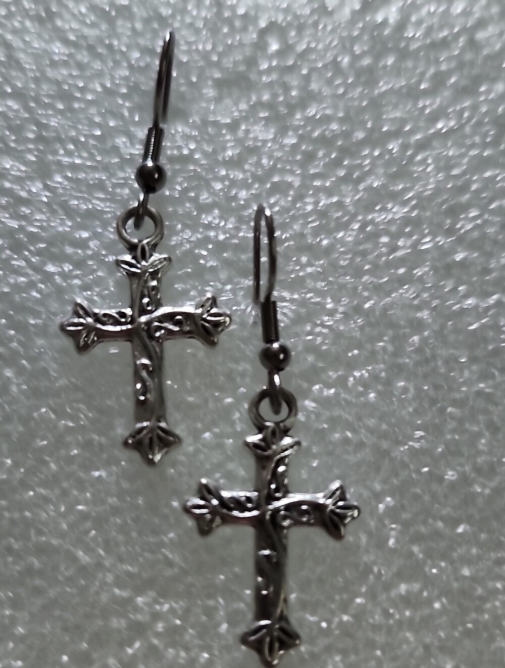 Hand Crafted Silver Ornate Cross Dangle Earrings - Women Jewelry